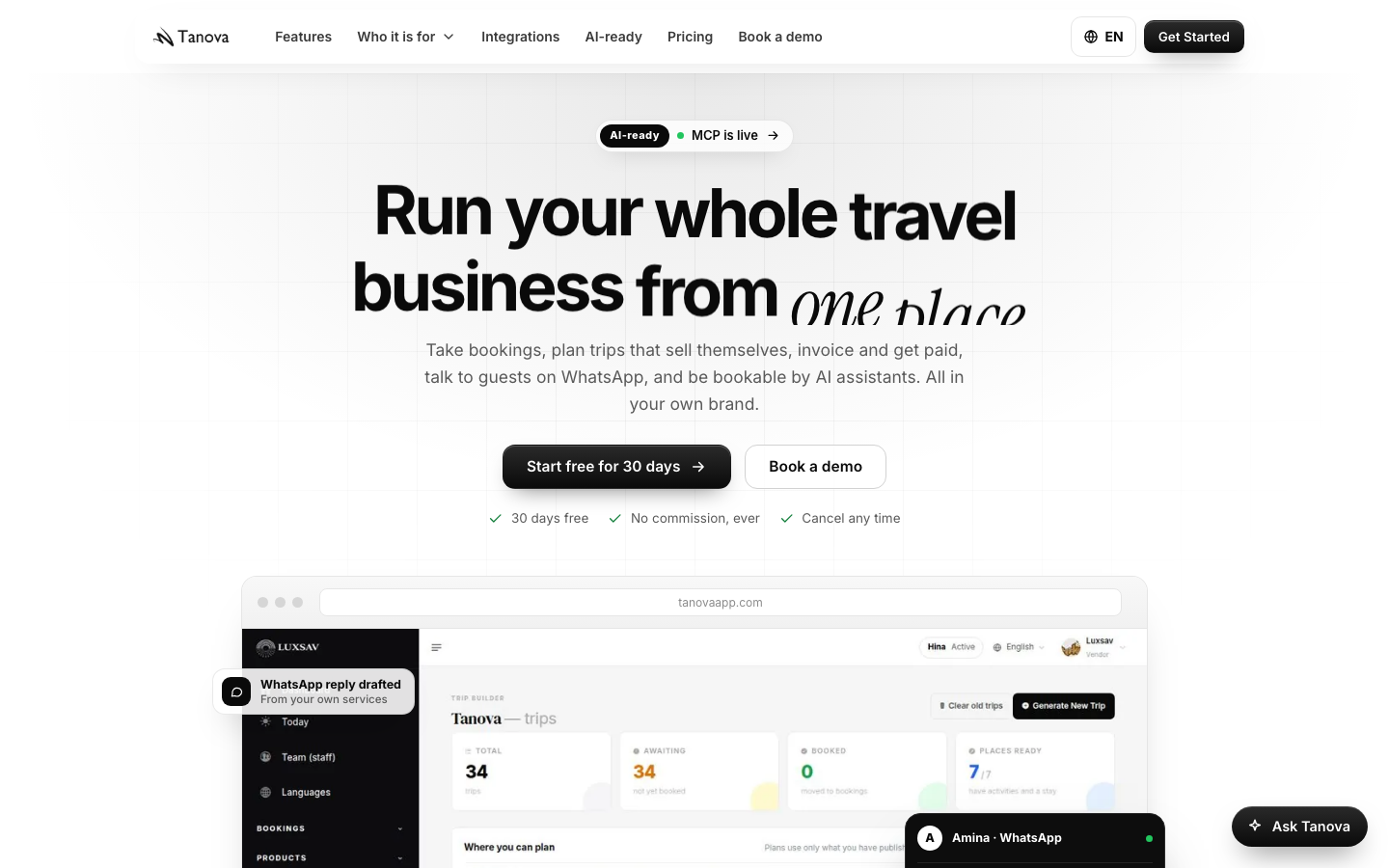 Tanova homepage screenshot