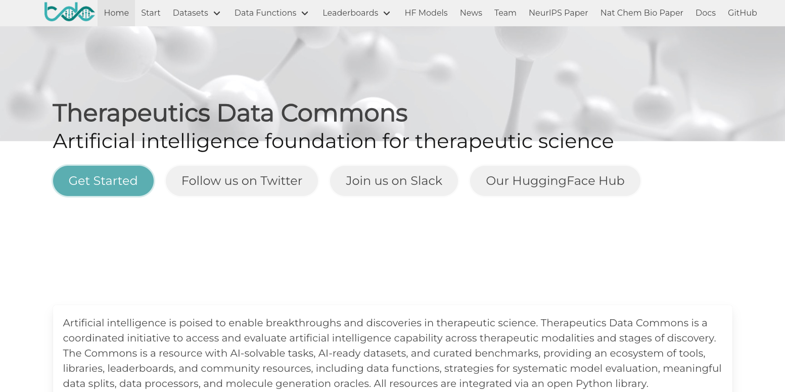 Therapeutics Data Commons 首页截图
