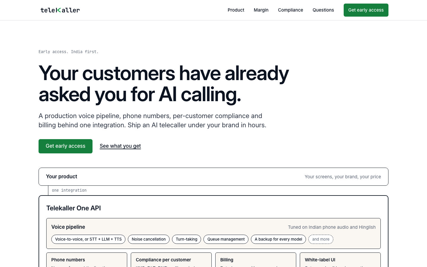 Telekaller homepage screenshot