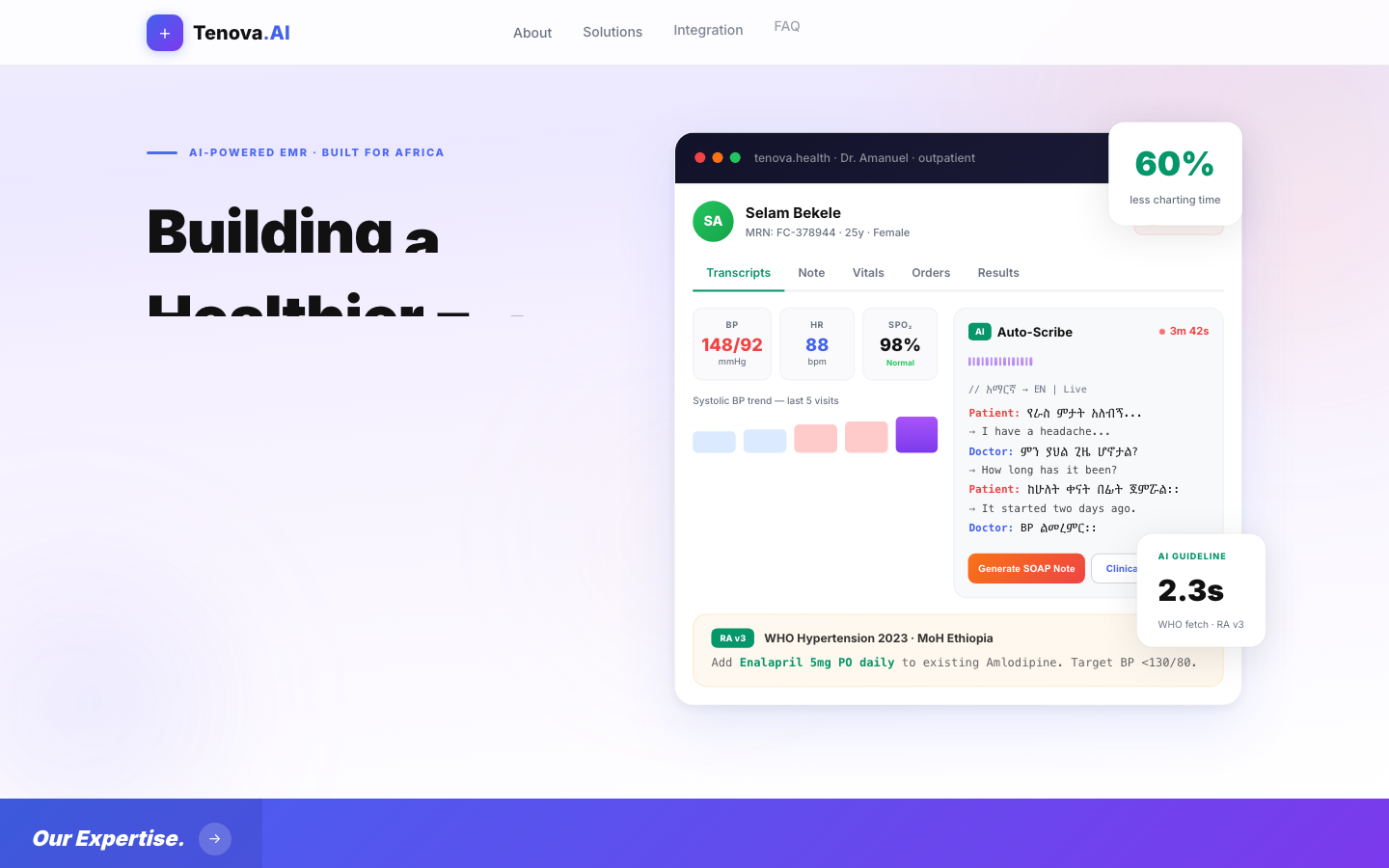 Tenova AI homepage screenshot