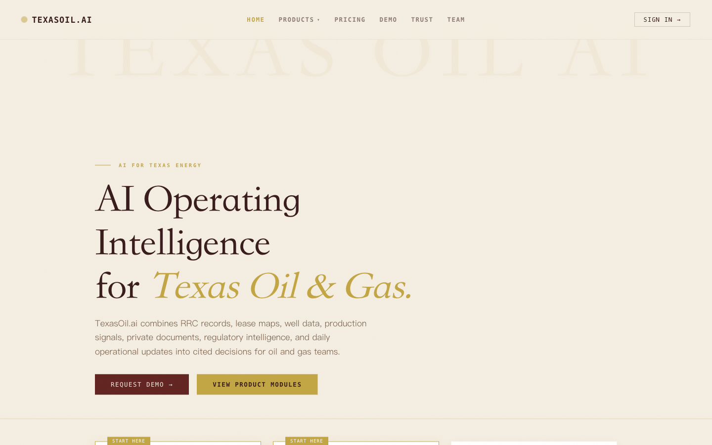 TexasOil.ai homepage screenshot