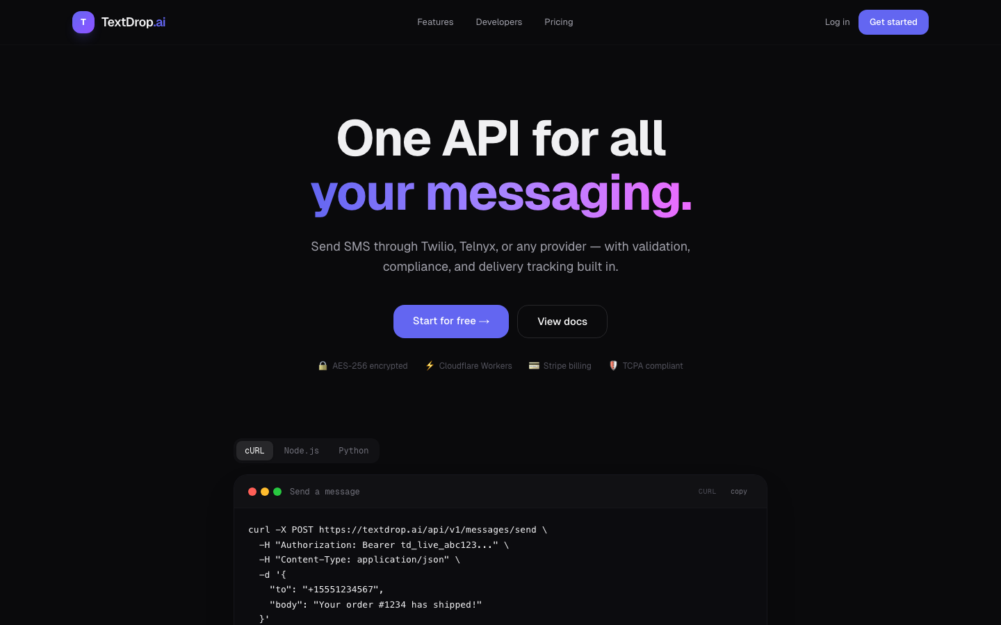 TextDrop.ai homepage screenshot