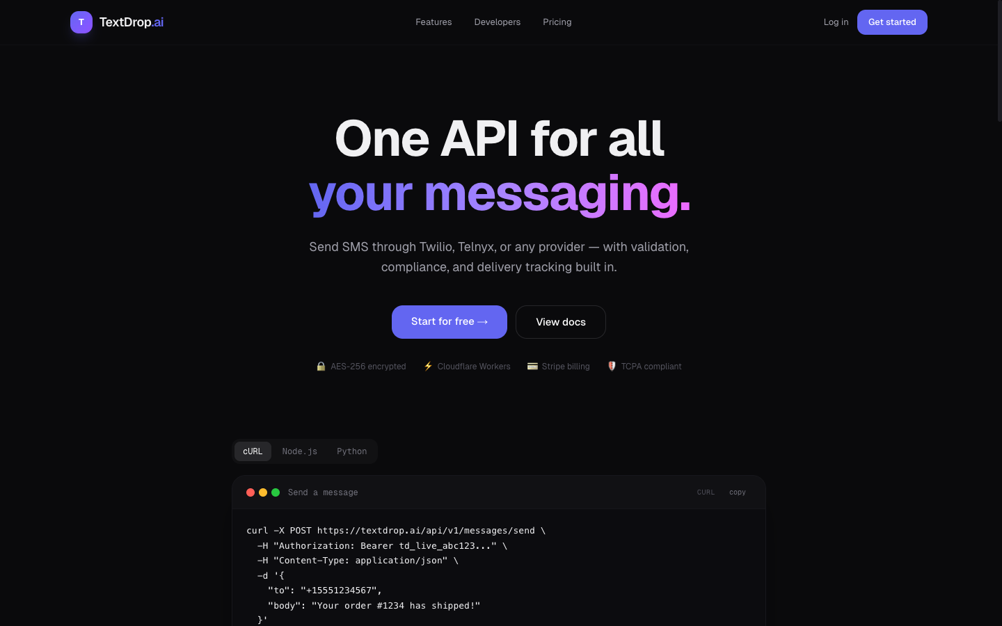 TextDrop homepage screenshot