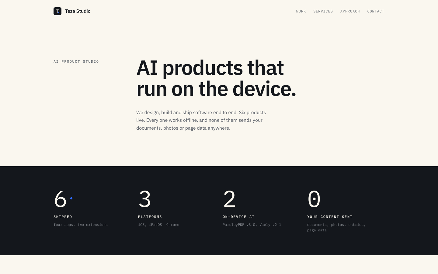 Teza Studio homepage screenshot