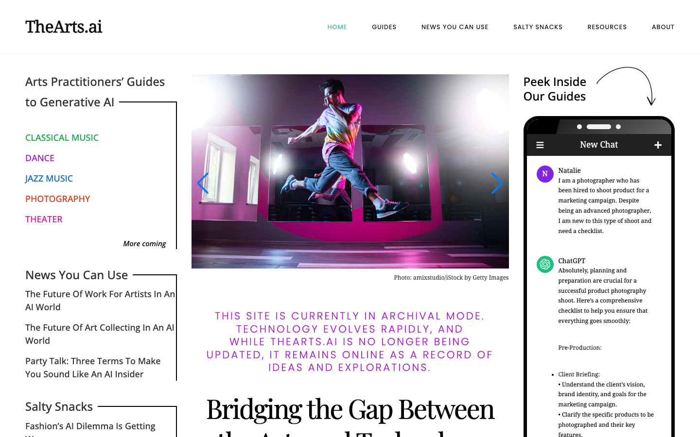 TheArts.ai homepage screenshot
