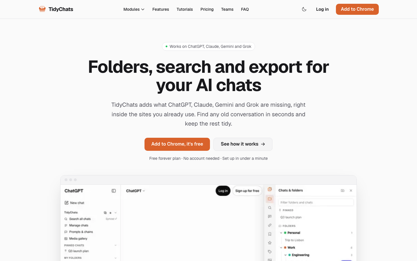 TidyChats homepage screenshot