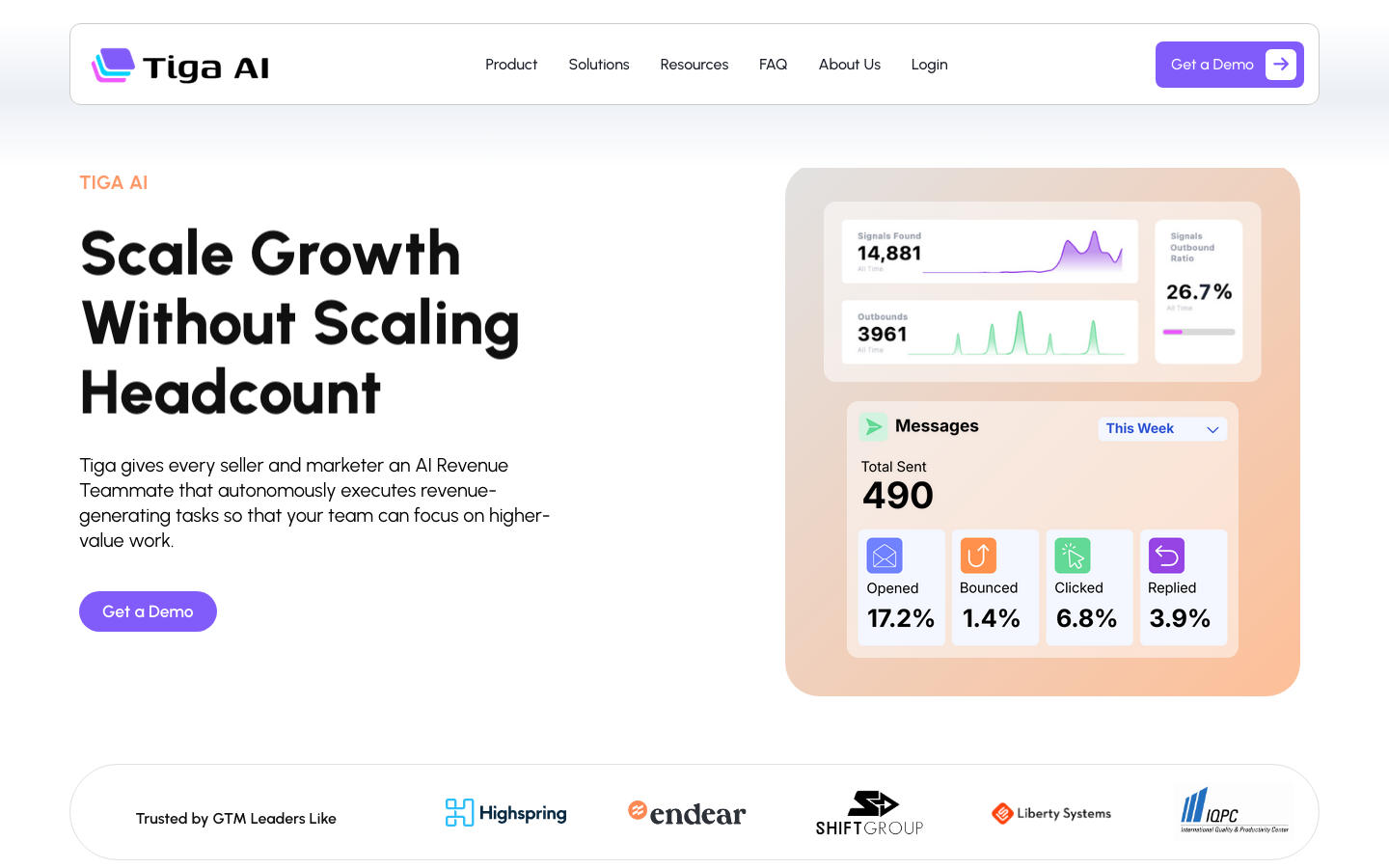 Tiga AI homepage screenshot