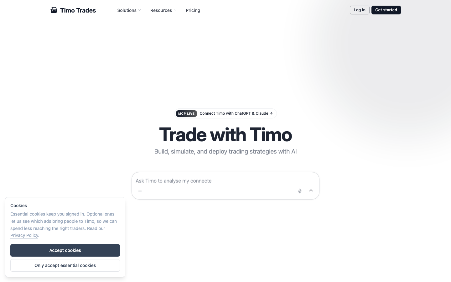 Timo Trades homepage screenshot
