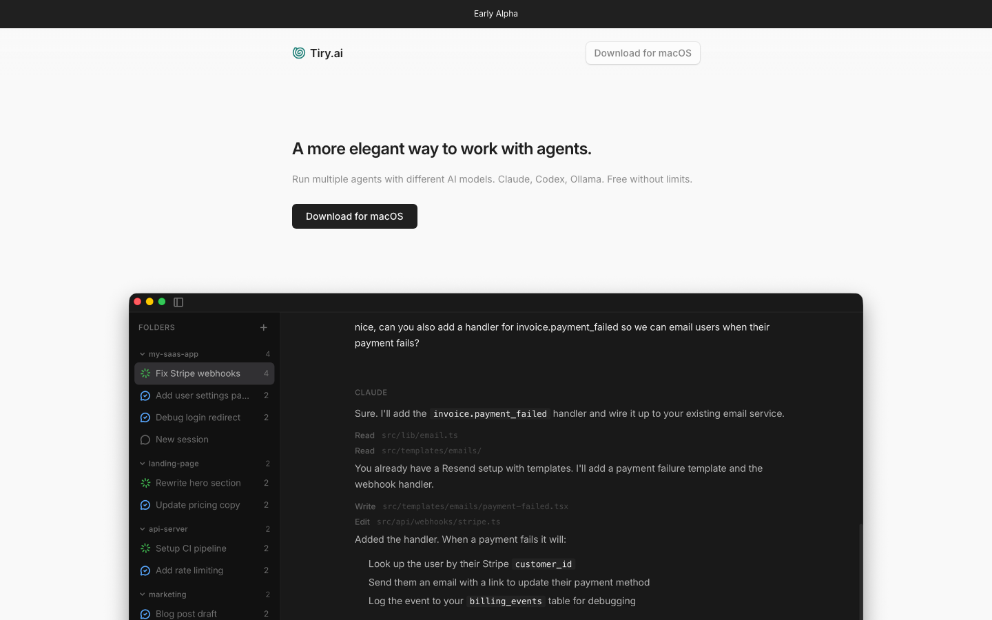 Tiry.ai homepage screenshot
