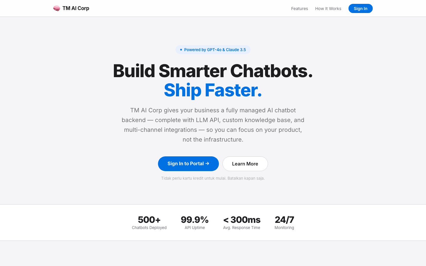 TM AI Corp homepage screenshot