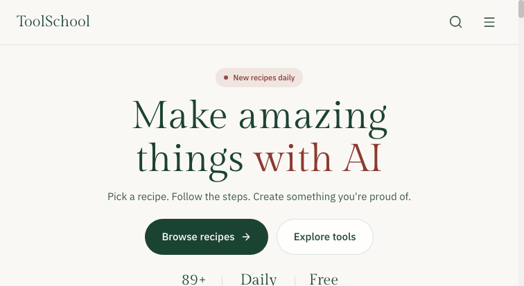 ToolSchool homepage screenshot