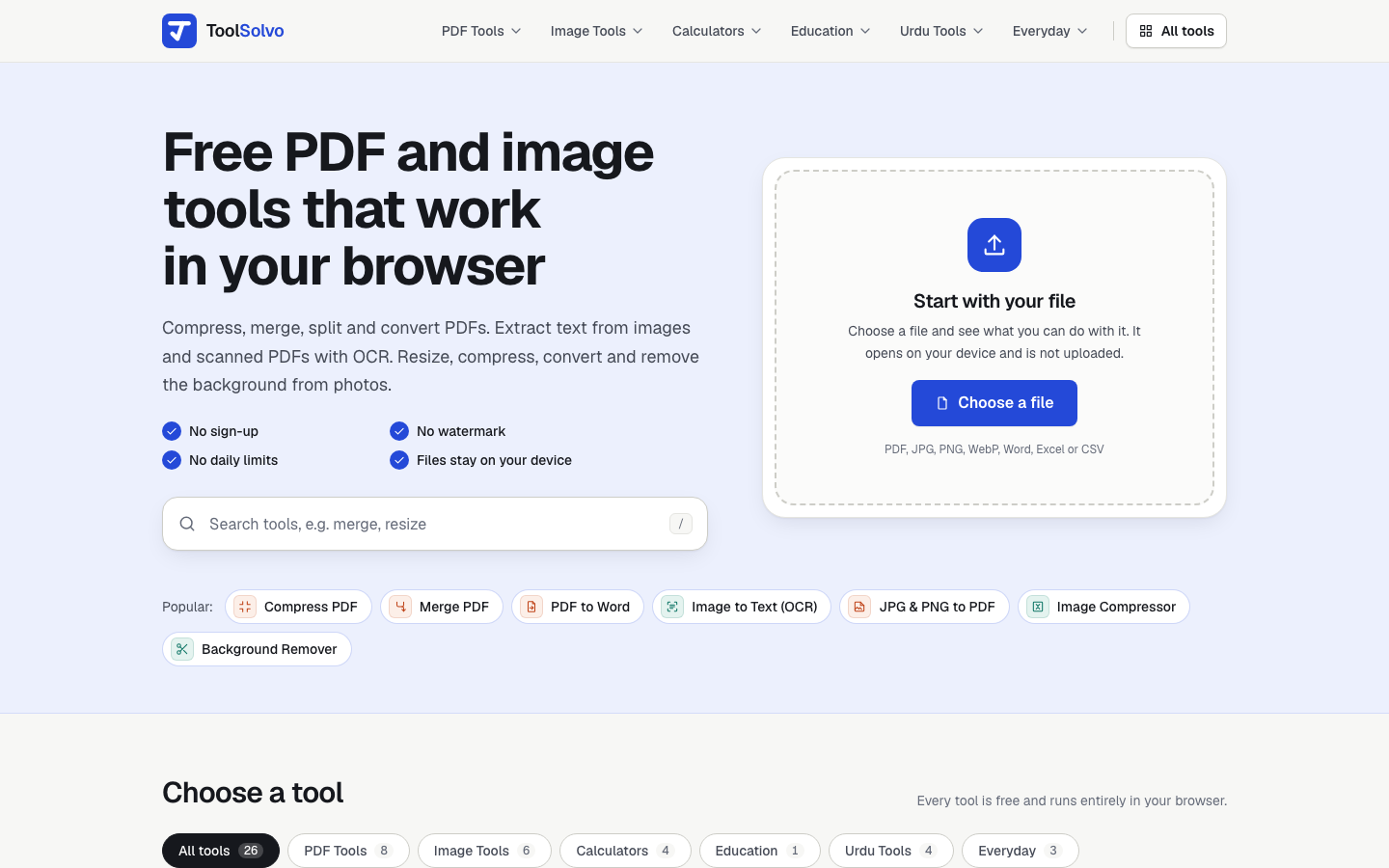 ToolSolvo homepage screenshot