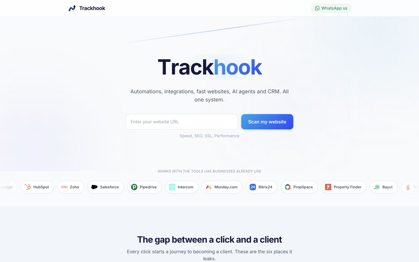 Trackhook 首页截图