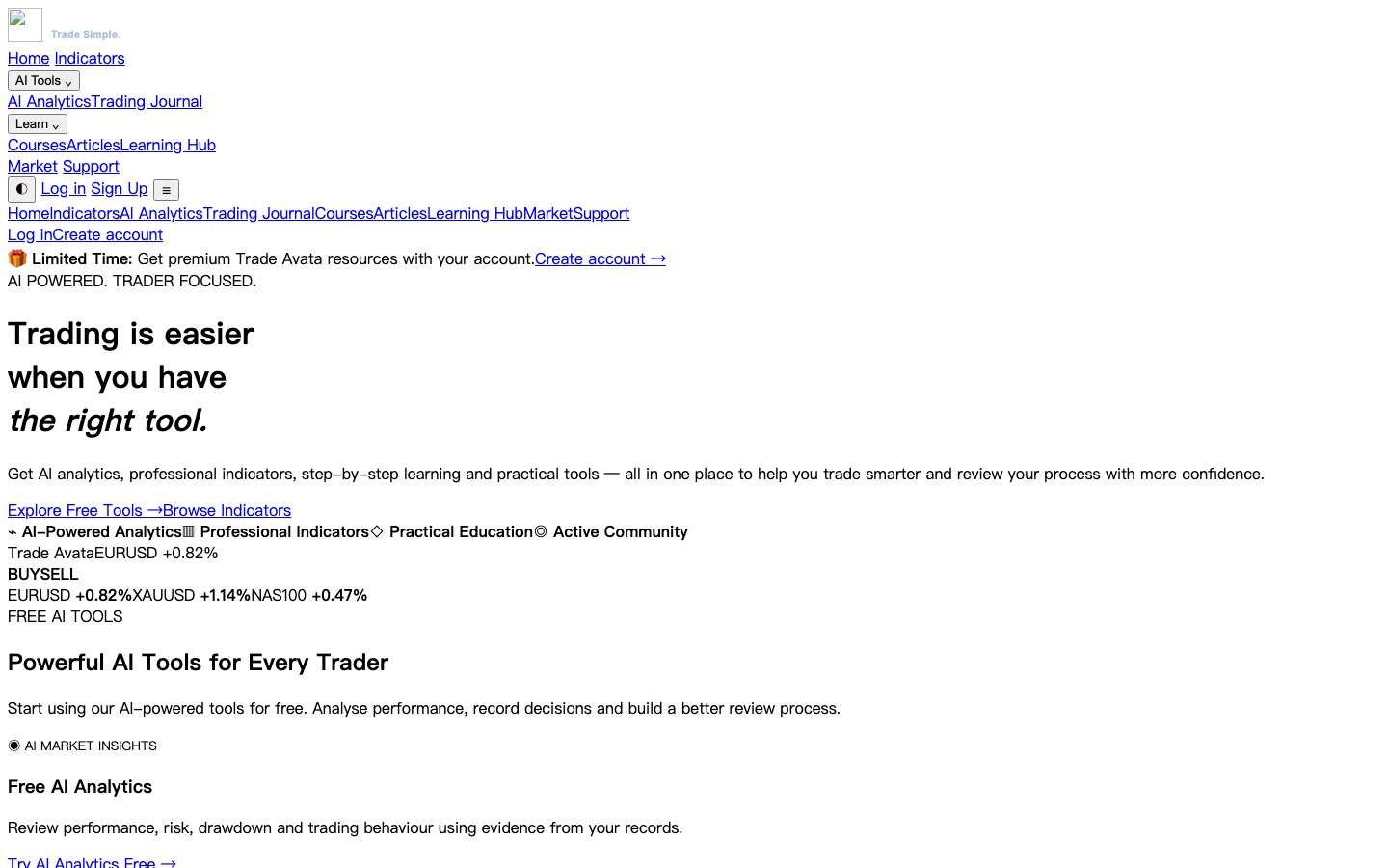 Trade Avata homepage screenshot