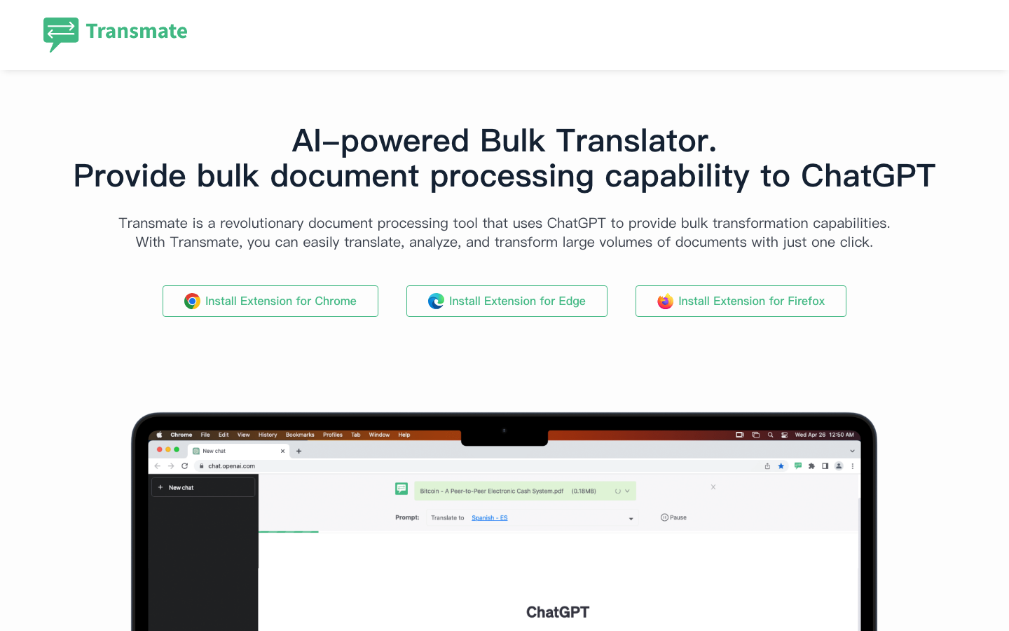 Transmate homepage screenshot