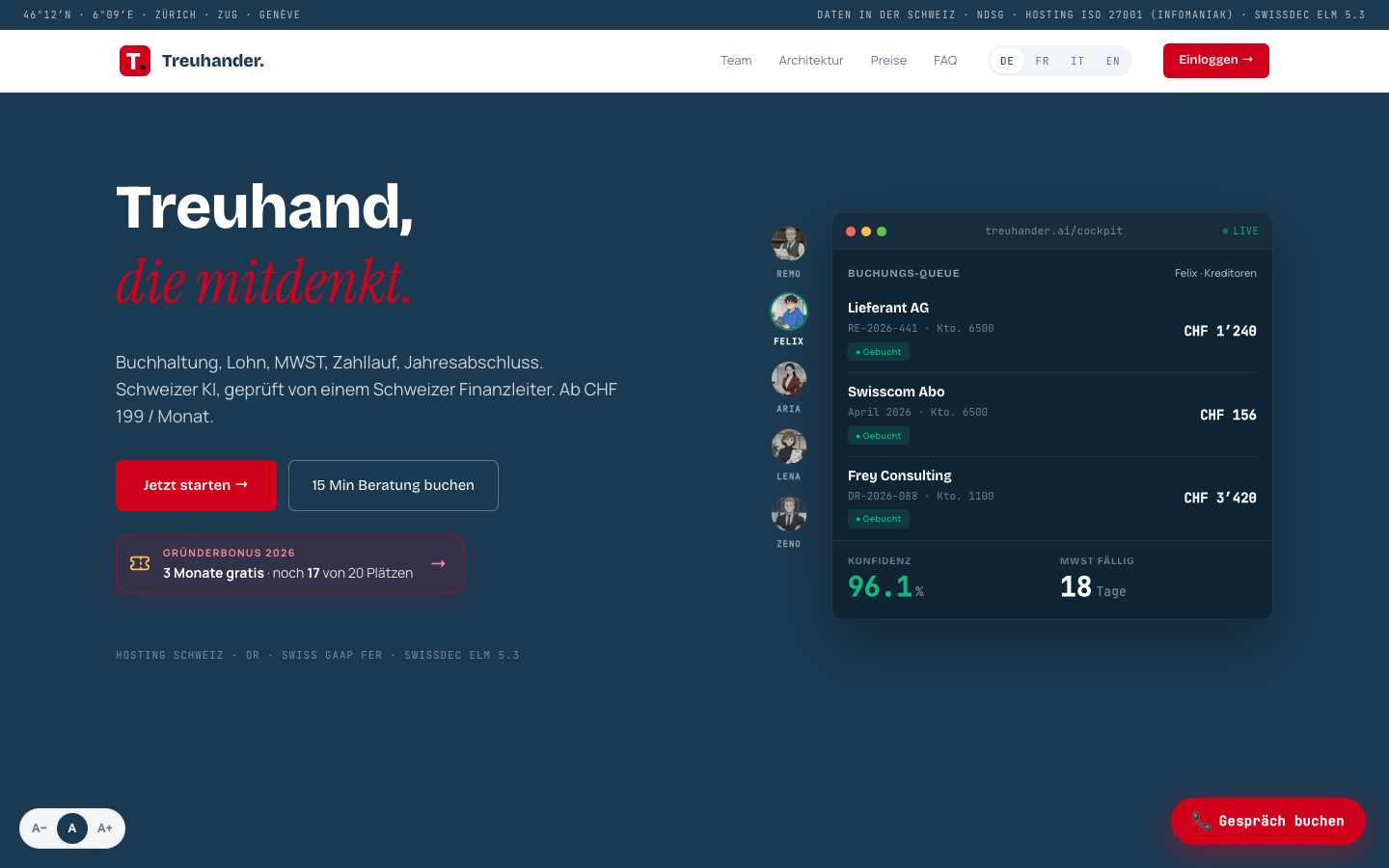 Treuhander.ai homepage screenshot