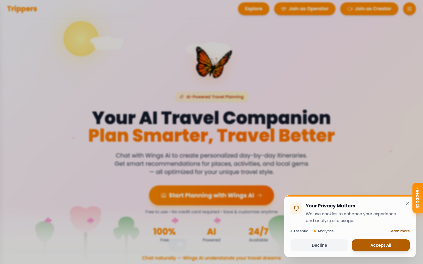 Trippers homepage screenshot
