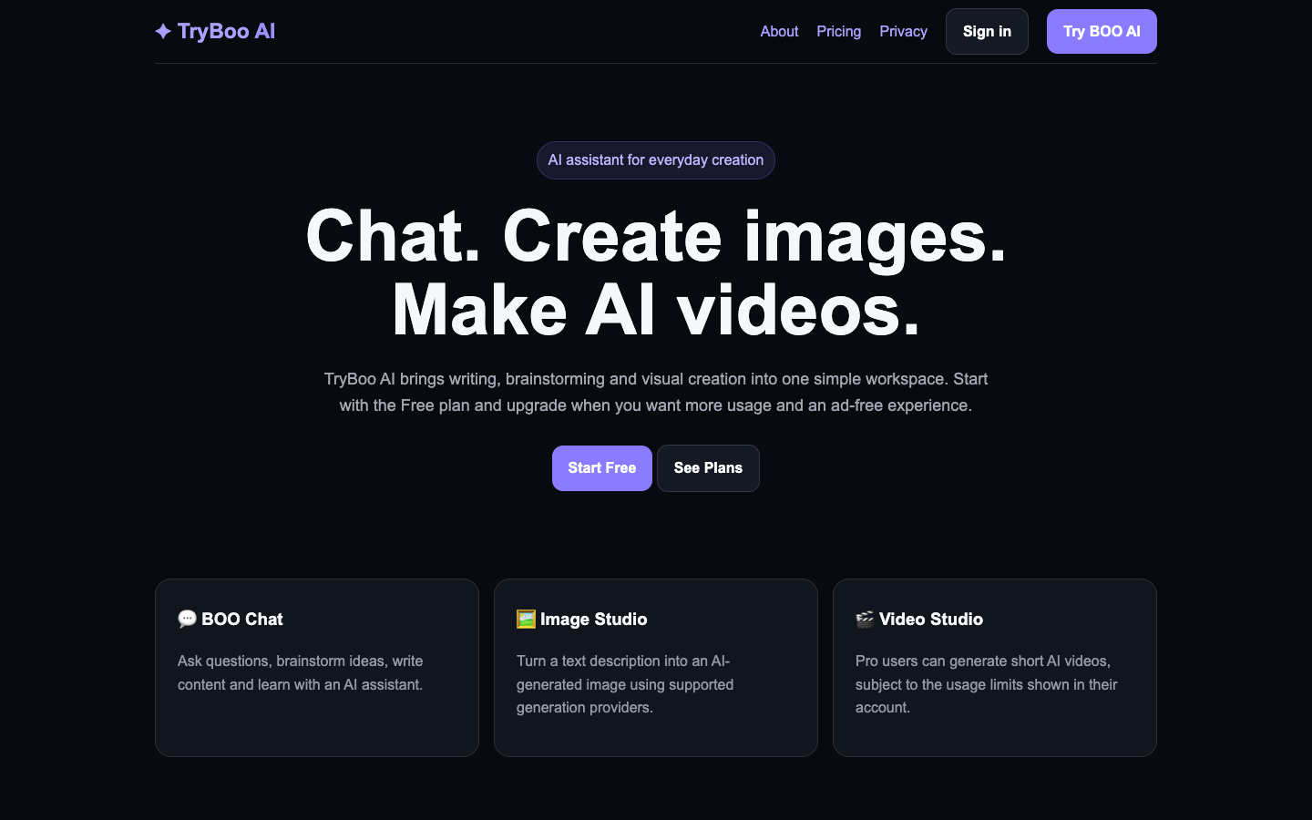 TryBoo AI homepage screenshot