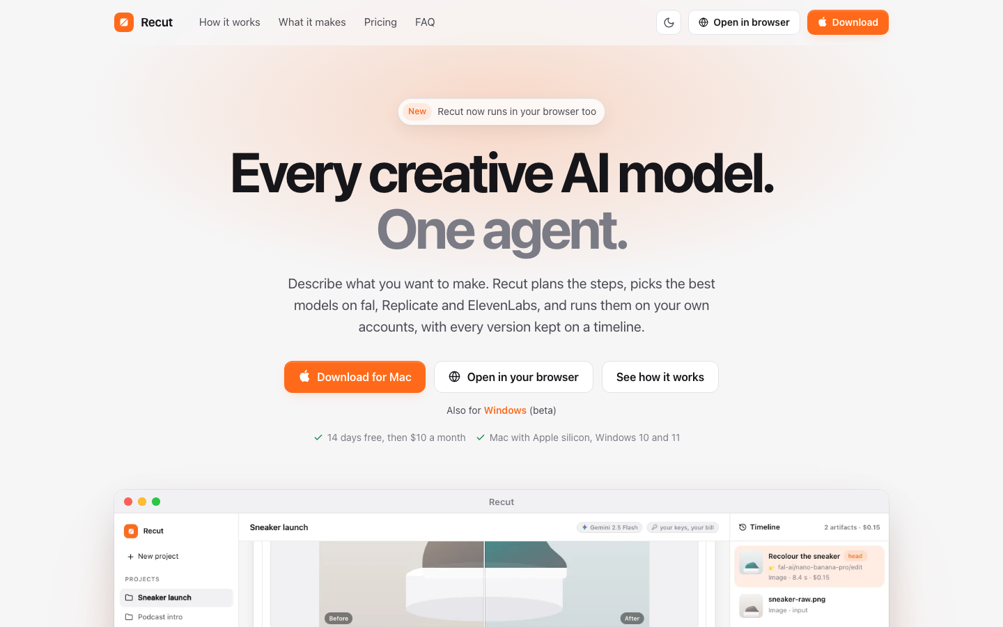 Recut homepage screenshot