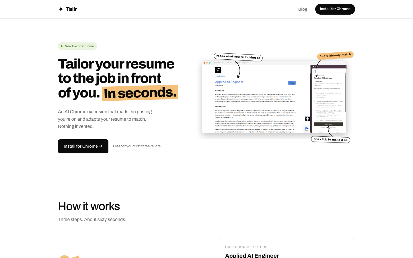 Tailr homepage screenshot