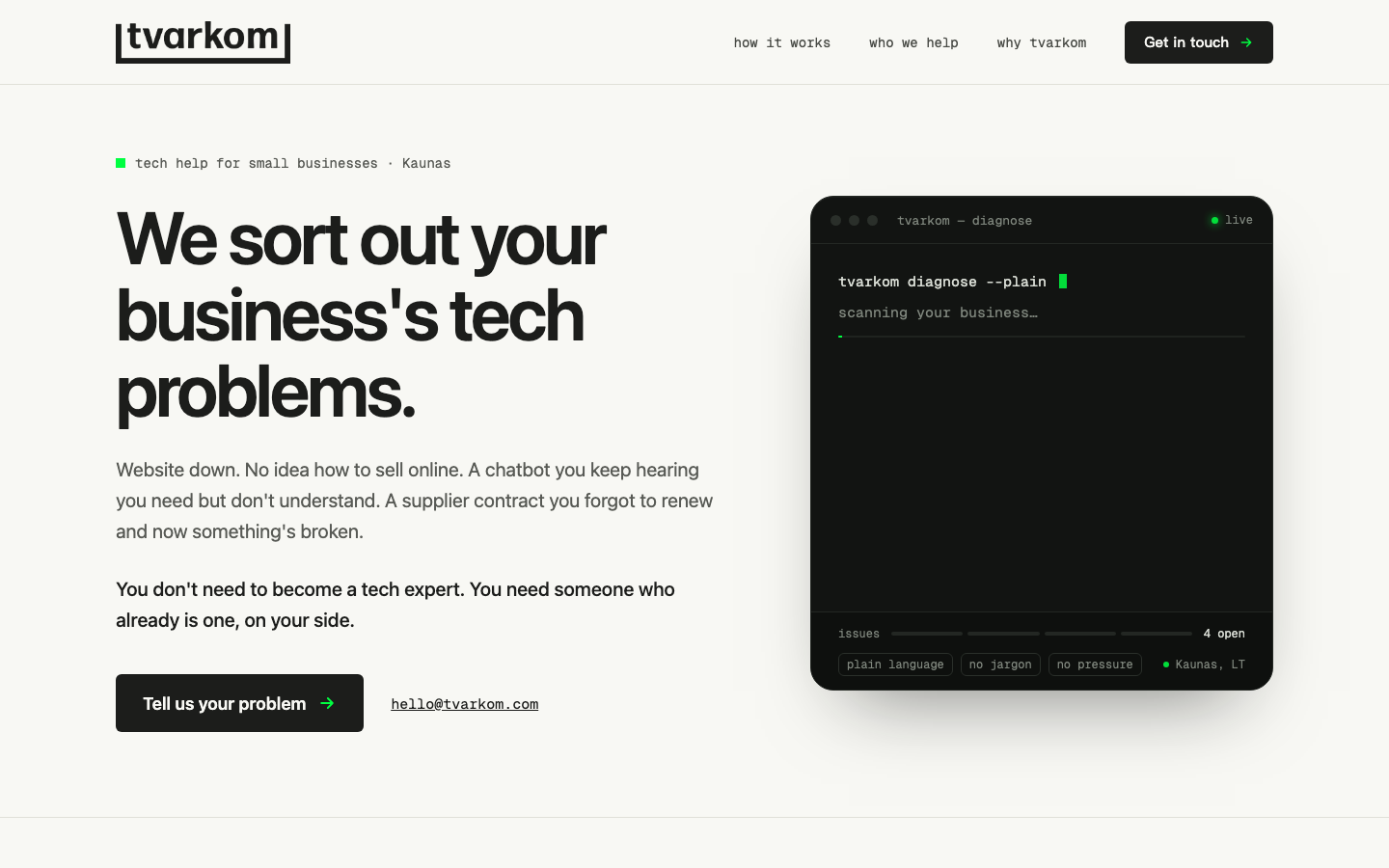 Tvarkom homepage screenshot