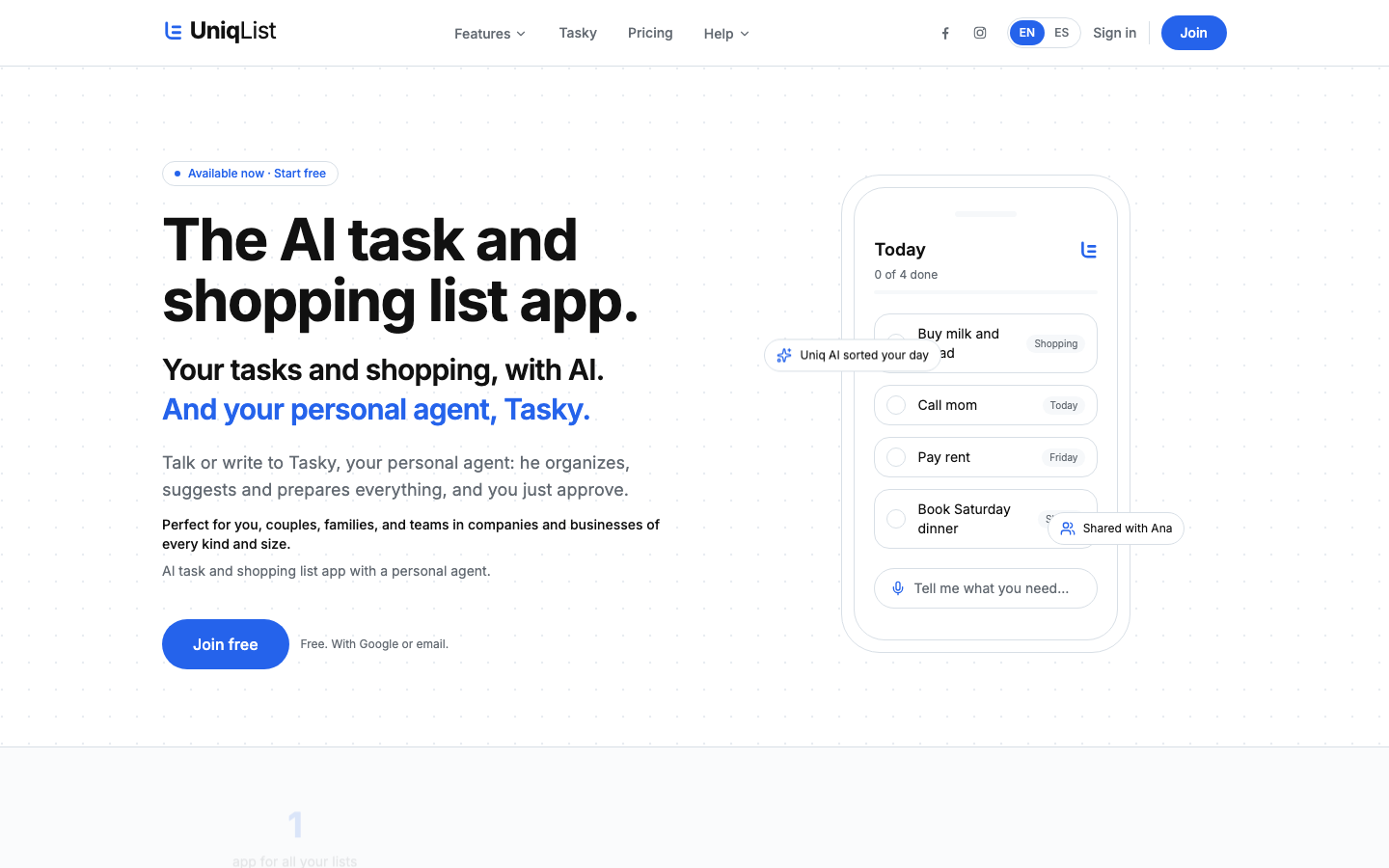 UniqList homepage screenshot