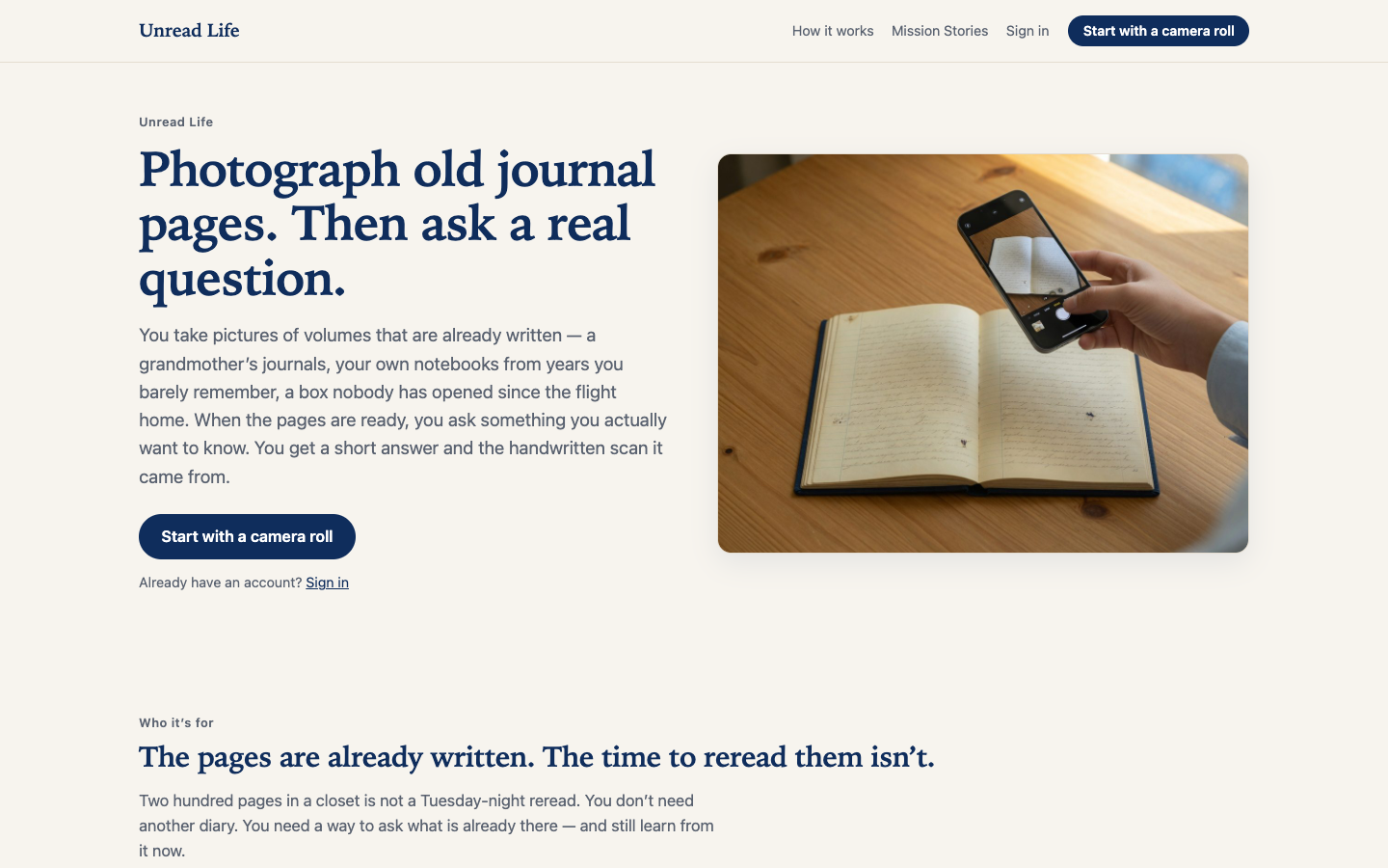 Unread Life homepage screenshot