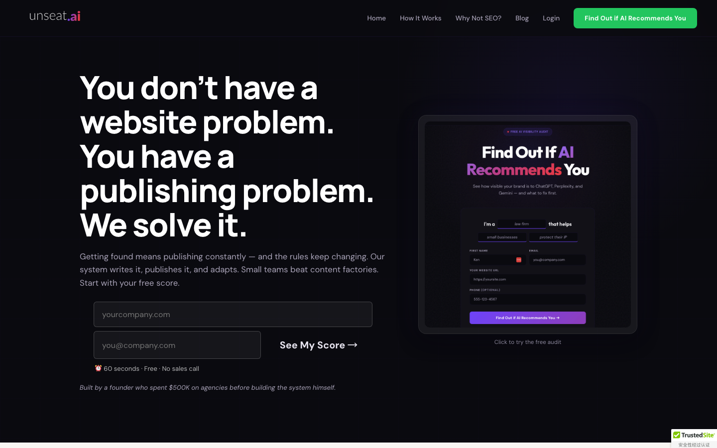 unseat.ai homepage screenshot