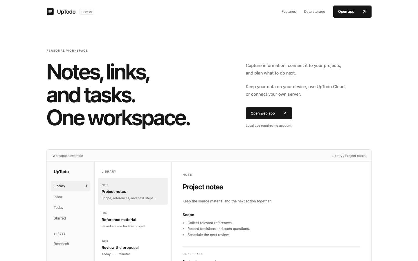 UpTodo homepage screenshot
