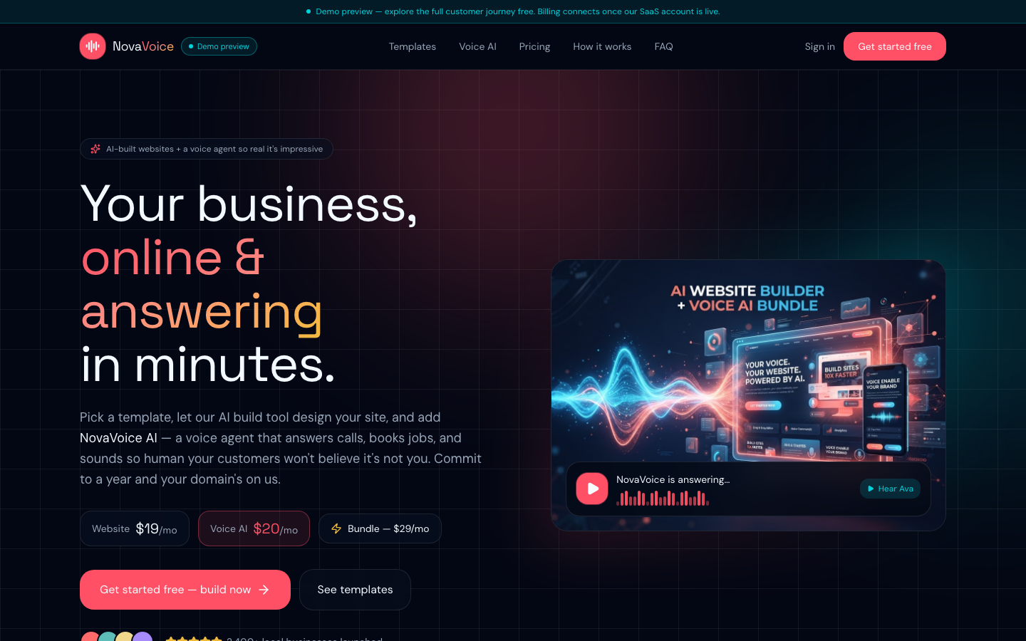 NovaVoice homepage screenshot
