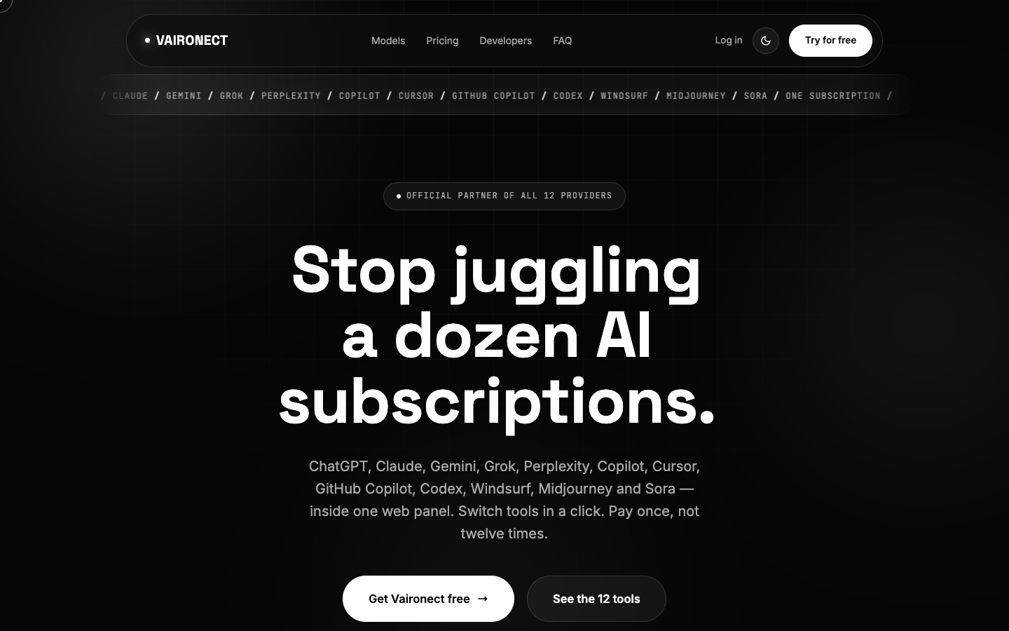 Vaironect homepage screenshot