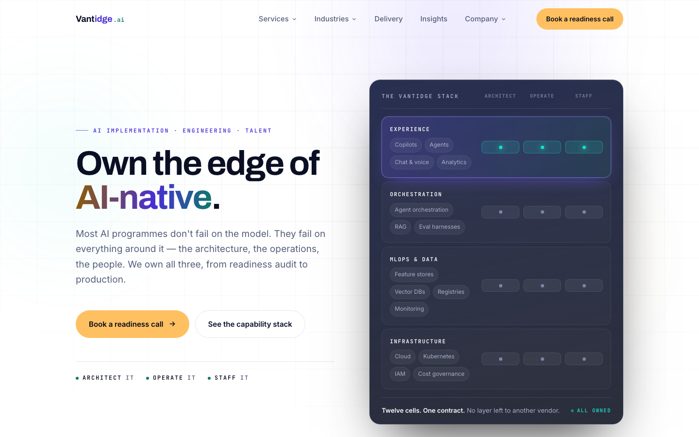 Vantidge homepage screenshot