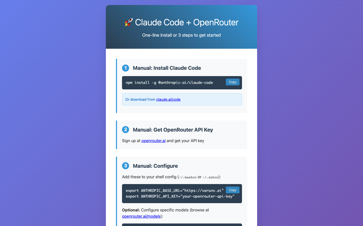 Use Claude Code with OpenRouter landing_page