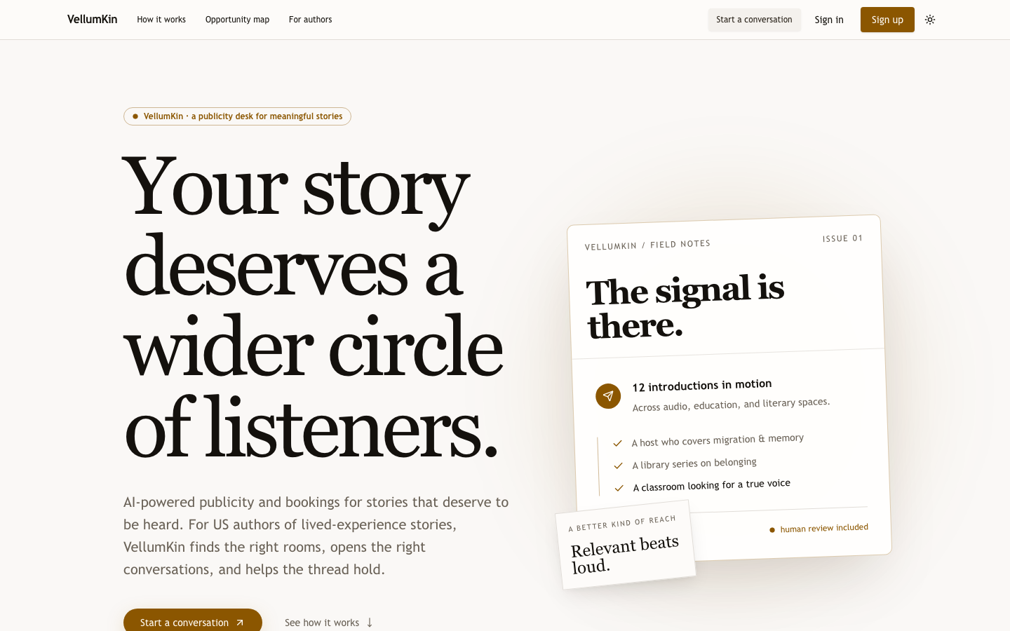 VellumKin homepage screenshot
