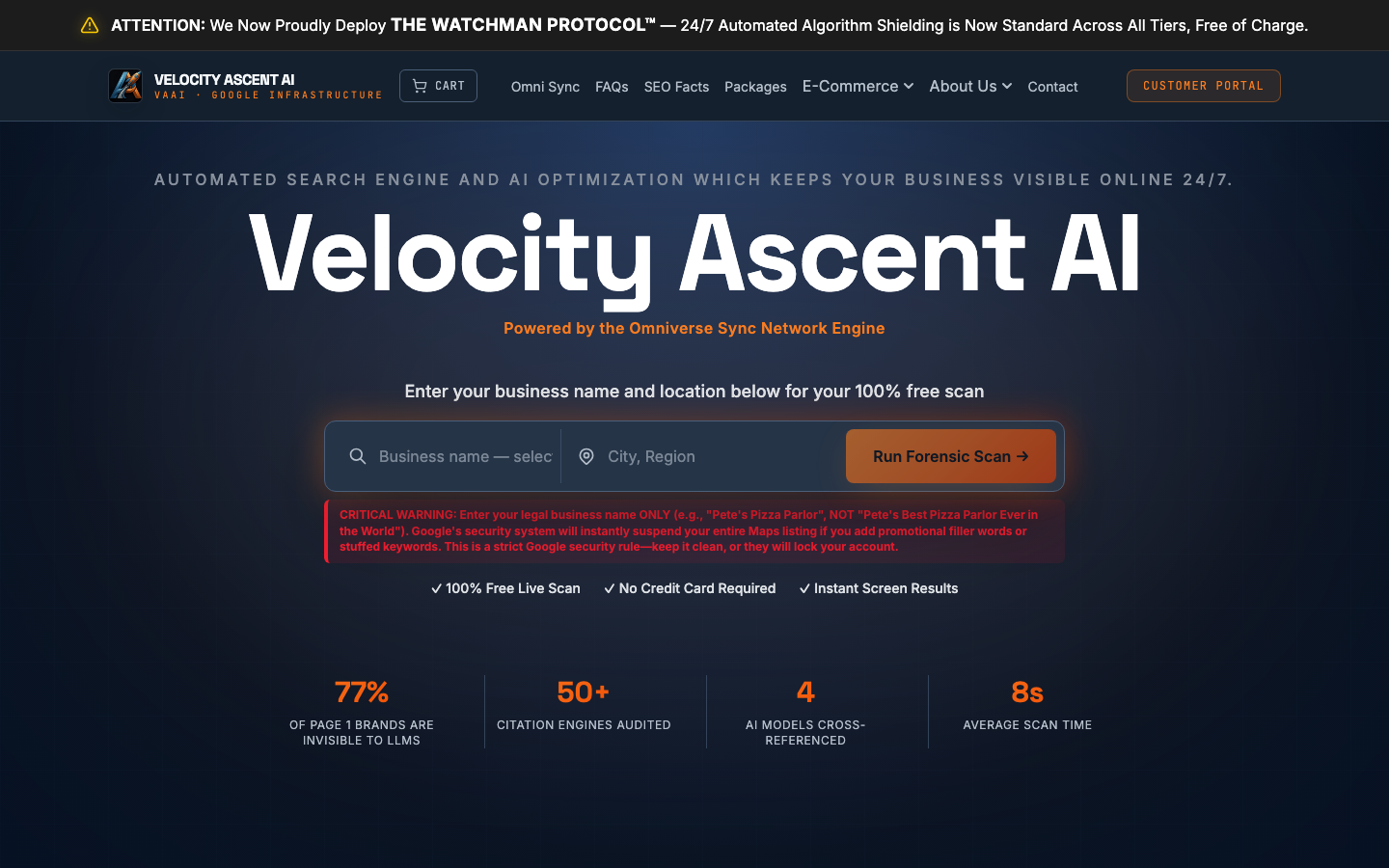 Velocity Ascent AI homepage screenshot