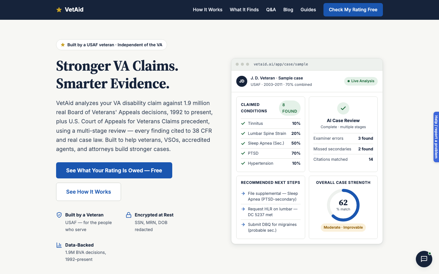 VetAid homepage screenshot