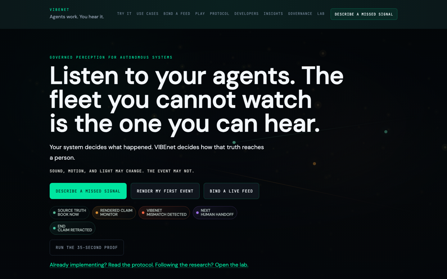 VIBEnet homepage screenshot