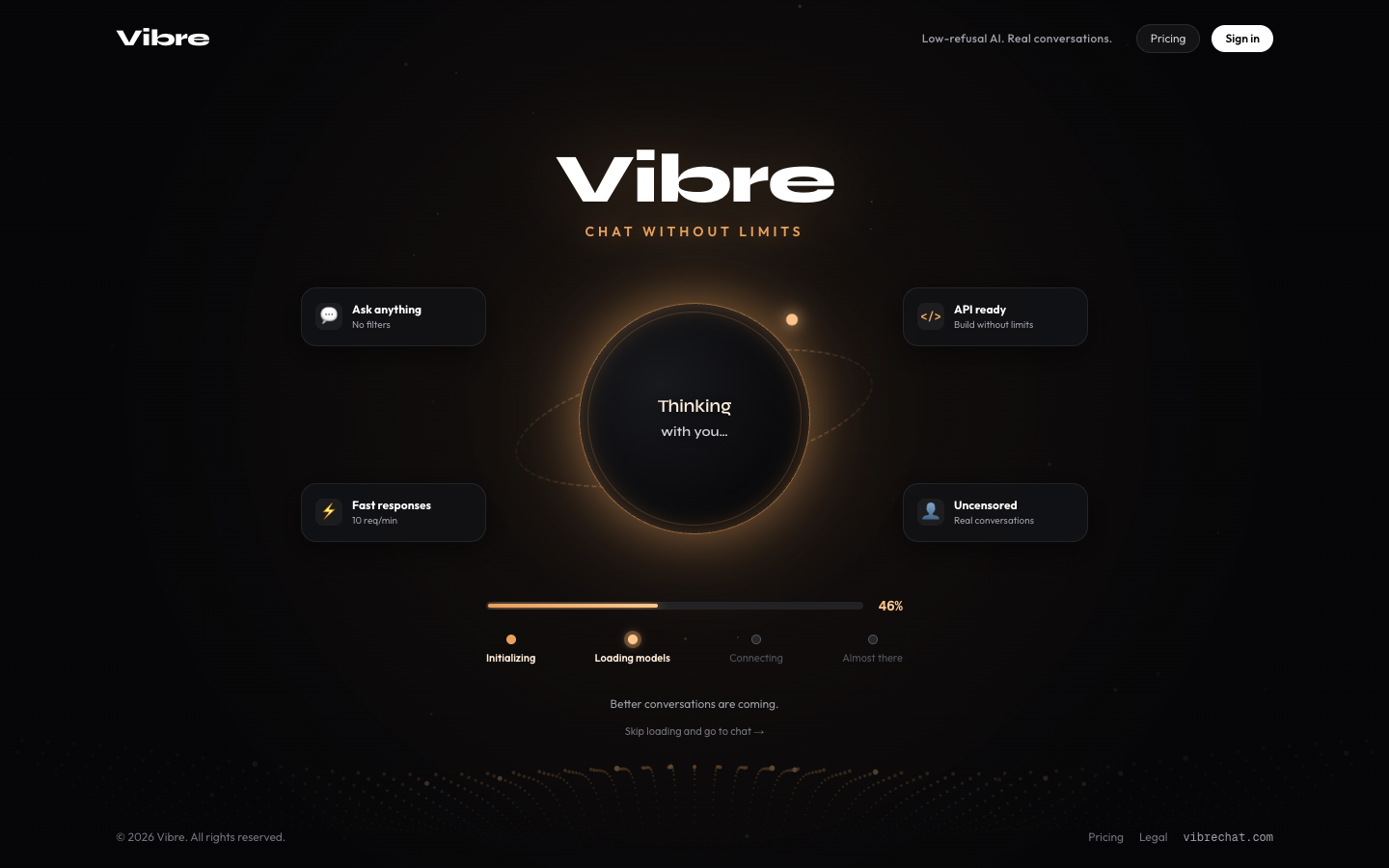 Vibre homepage screenshot