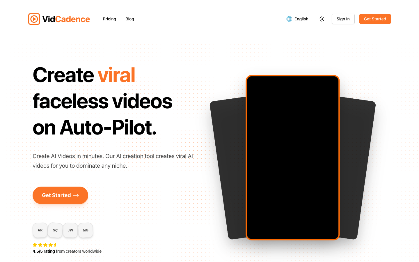 VidCadence homepage screenshot
