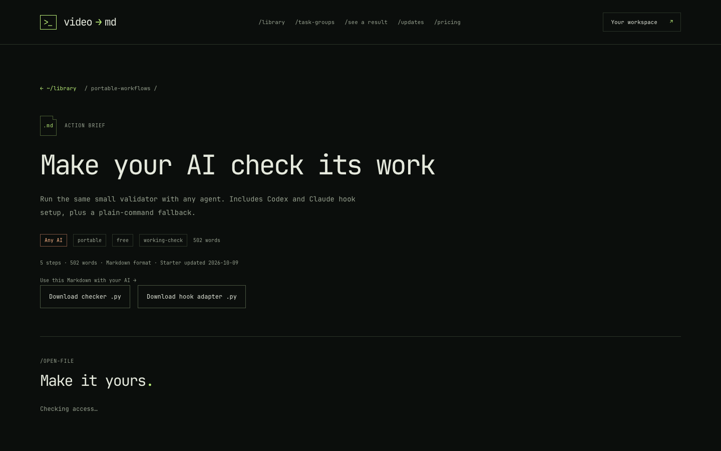 VideoToMD homepage screenshot