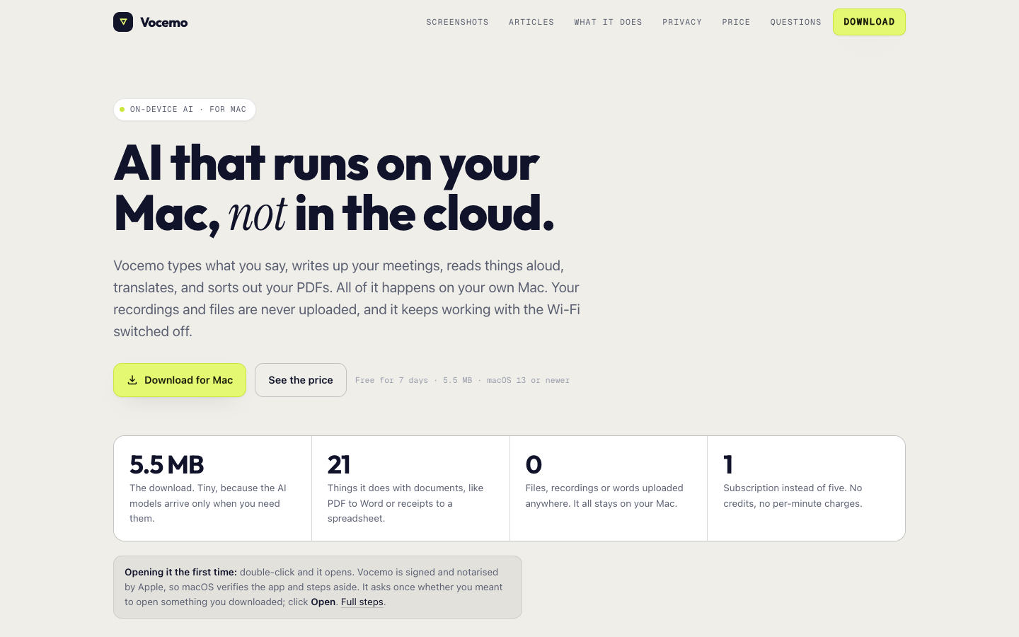 Vocemo homepage screenshot