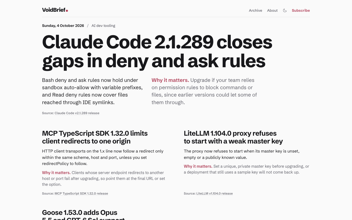VoidBrief homepage screenshot