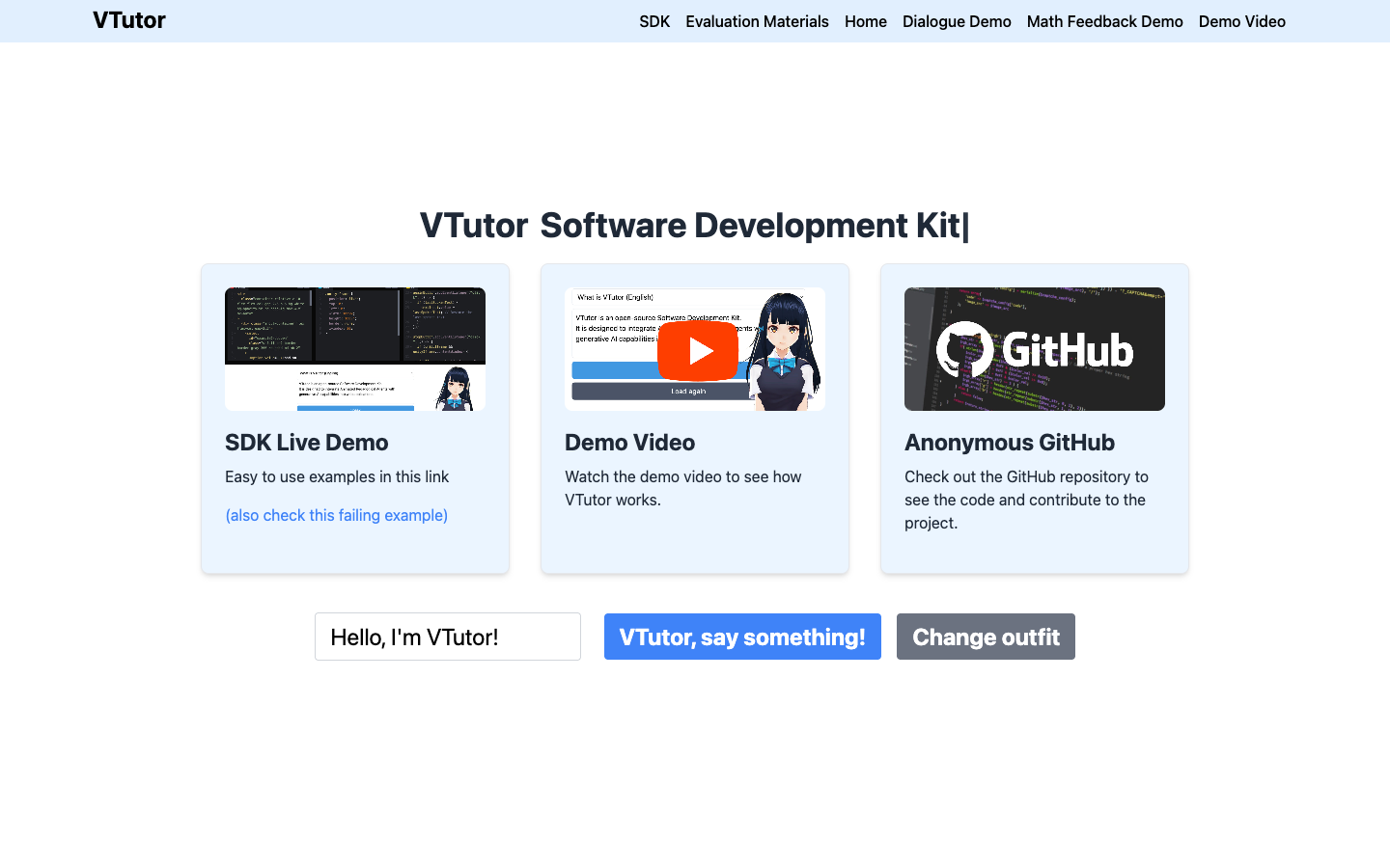 VTutor homepage screenshot