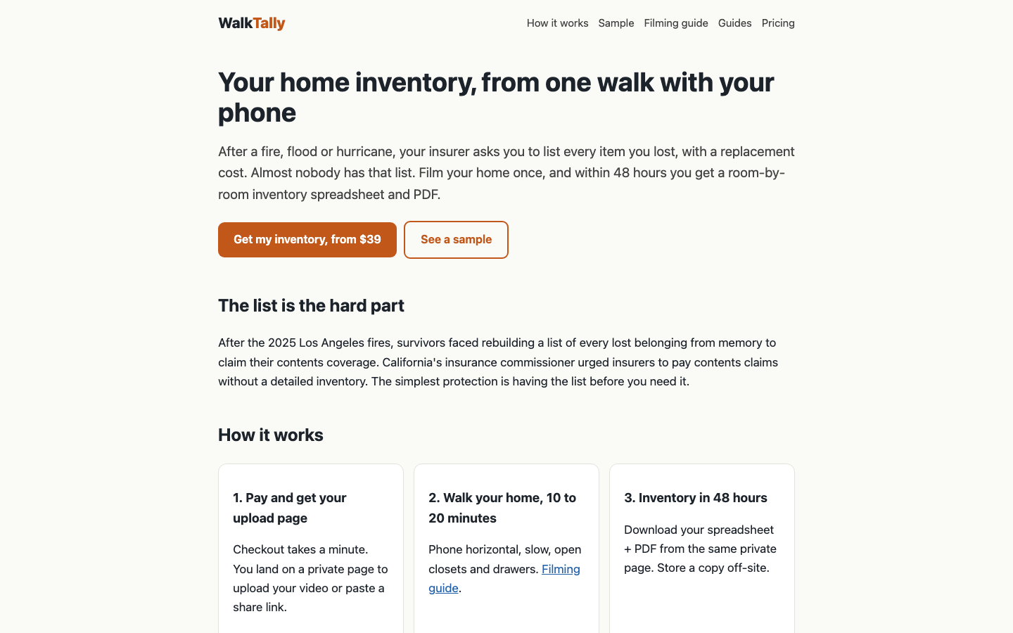 WalkTally homepage screenshot