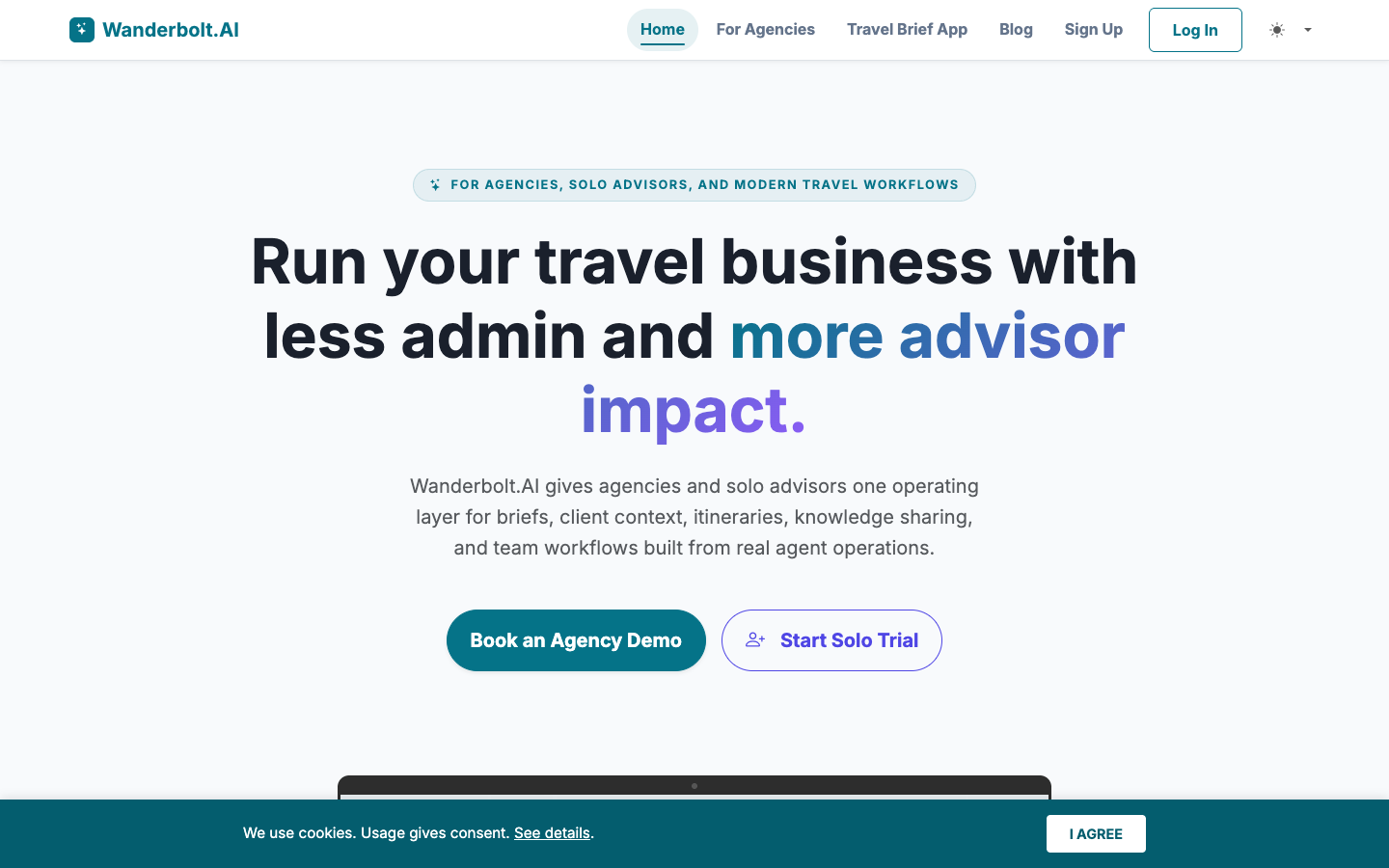 Wanderbolt.AI homepage screenshot