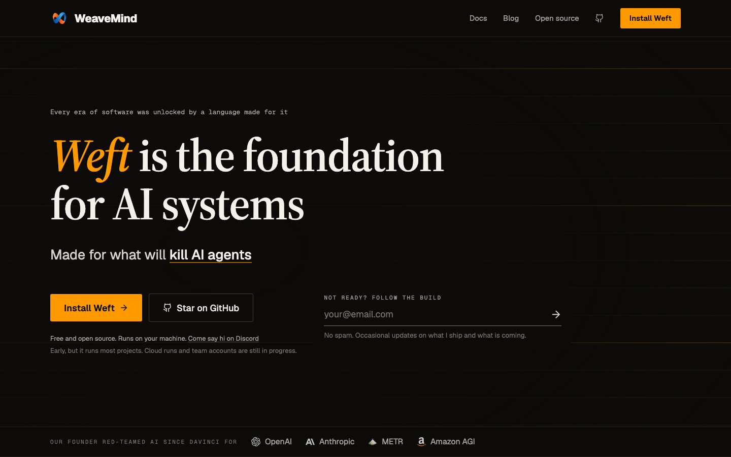 WeaveMind homepage screenshot