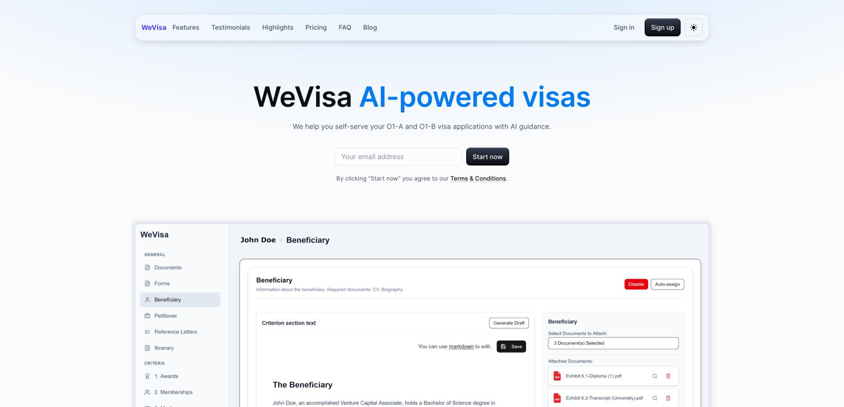 WeVisa 首页截图