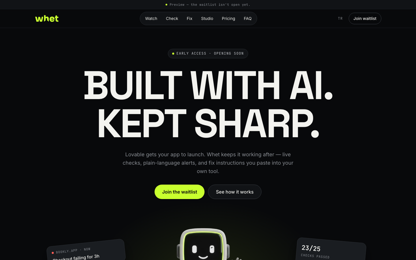 Whet homepage screenshot