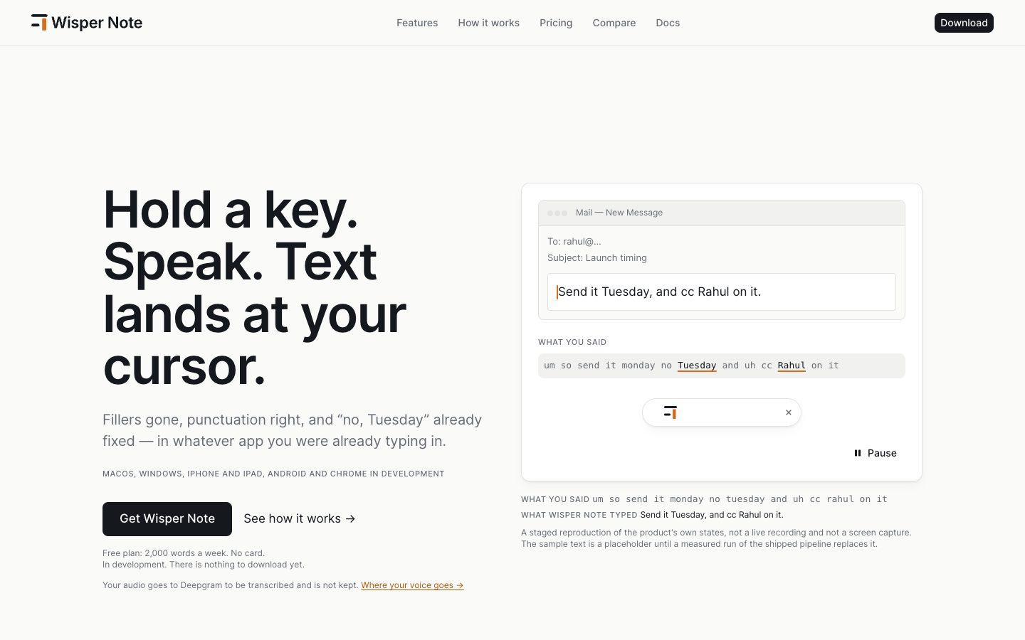 Wisper Note homepage screenshot