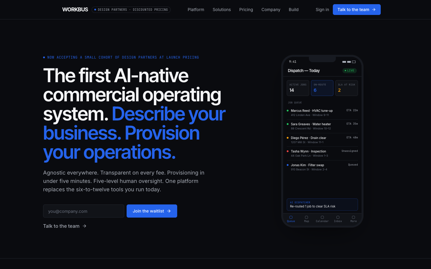 WorkBus homepage screenshot
